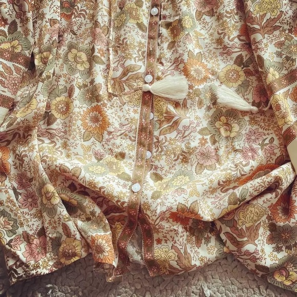 James ReEdit Floral Shift Viscose Blouse With Blouson Sleeves, Airy Flowy Top - Picture 13 of 14